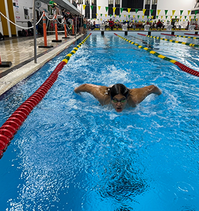 Swimmer swimming butterfly towards the camera